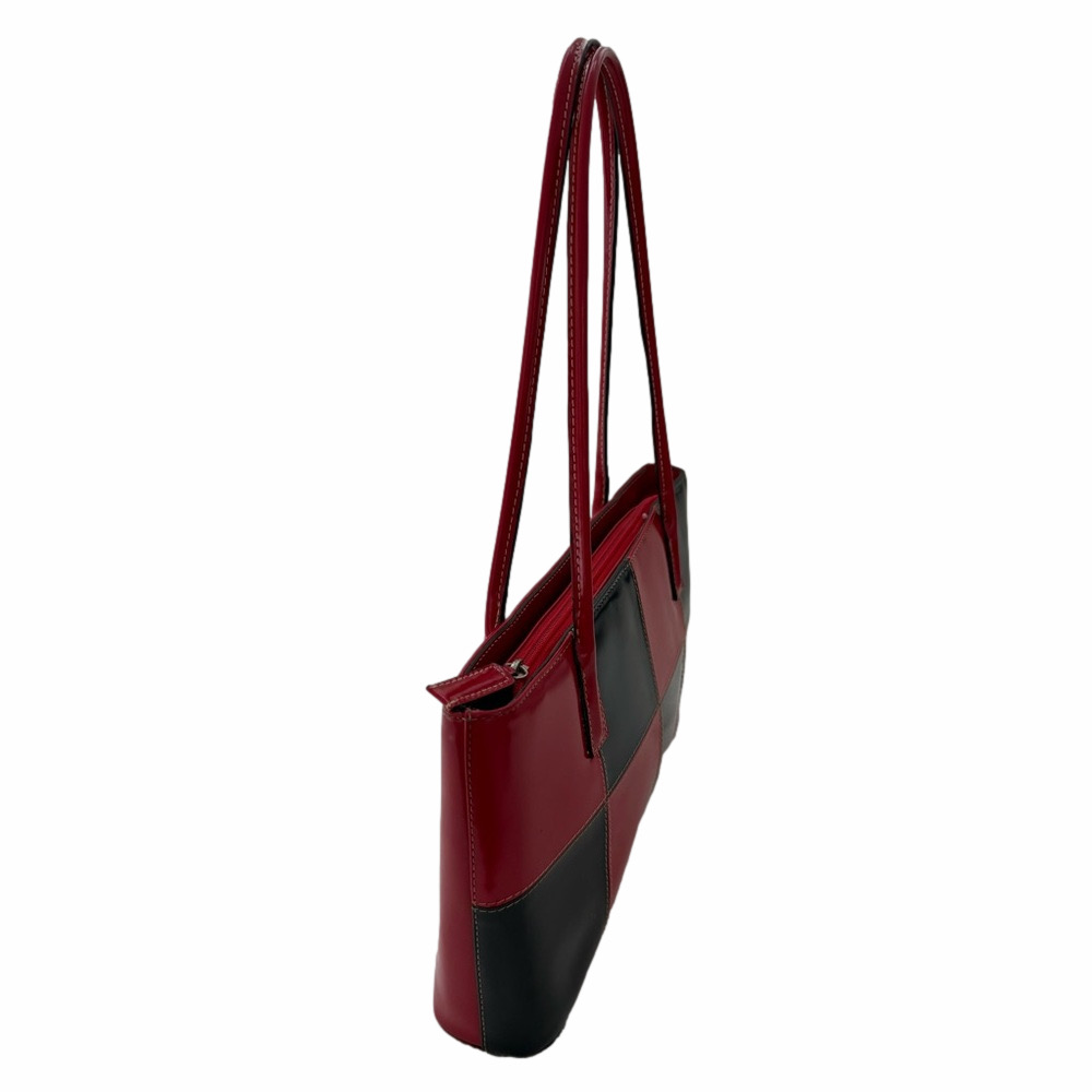 Vintage Red Black Checkerboard Faux Patent Leather Purse Shoulder Bag Colorblock - Picture 9 of 12